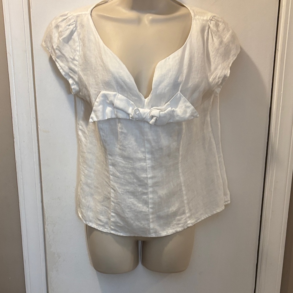 Marina Luna white linen s/s Top 26-106-1